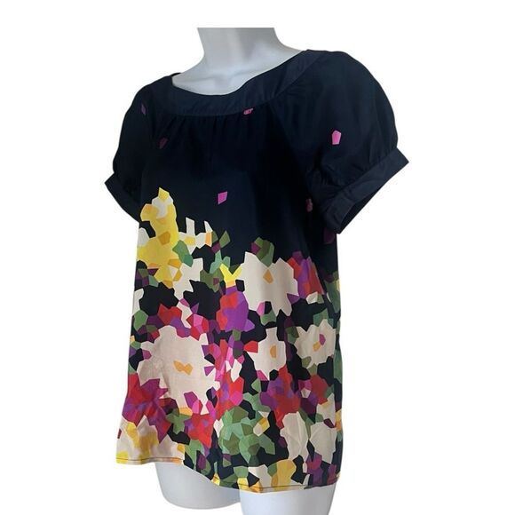 Theory Women’s Navy Blue 100% Silk Colorful Geometric Top Blouse Sz S - Picture 3 of 7